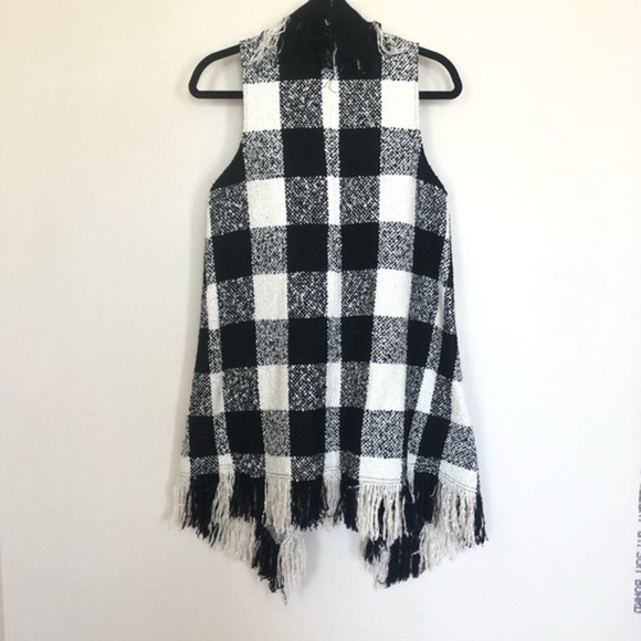 Boutique Black White Gingham Sweater Cardigan L - Picture 5 of 5